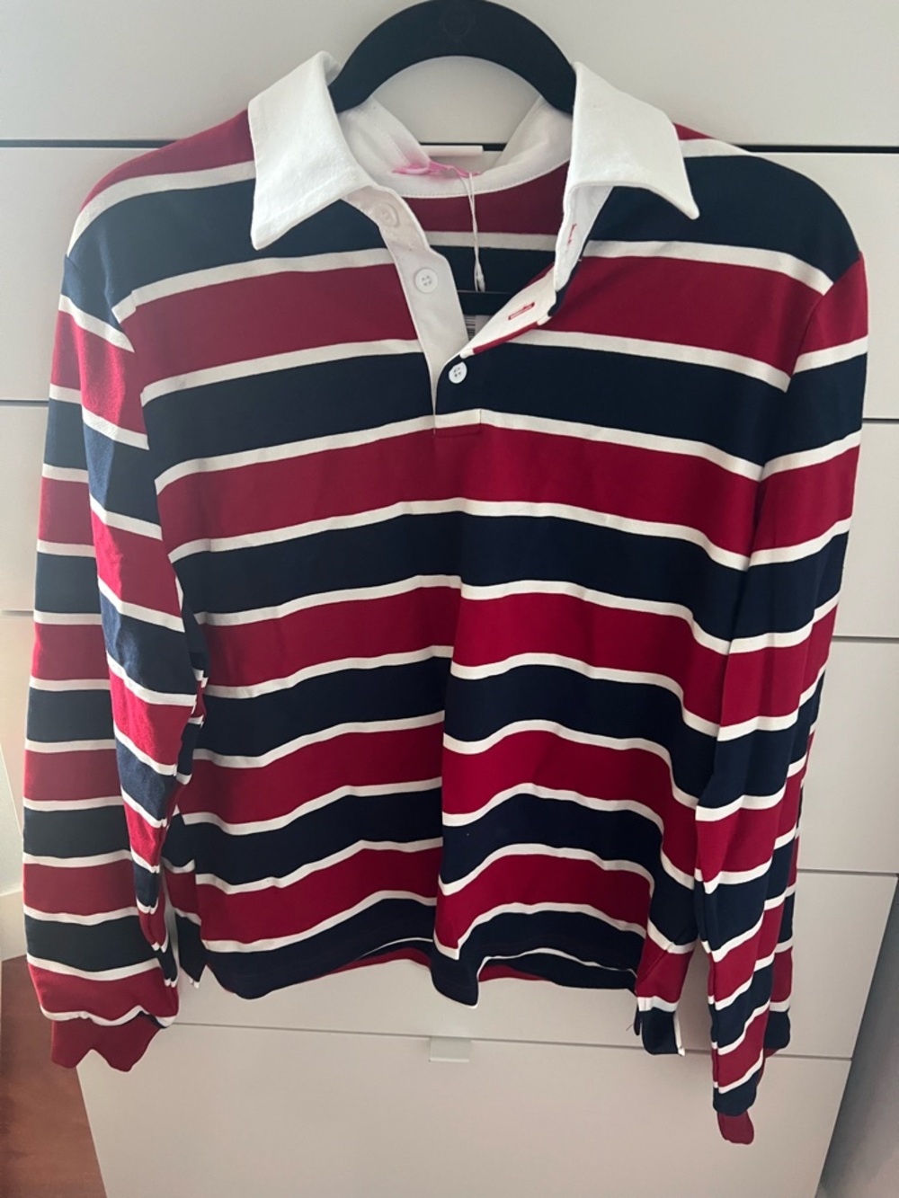 Edikted Red, Navy & White Striped Rugby Polo